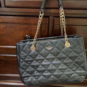 Kate Spade Black Quilted Tote with Gold Chain